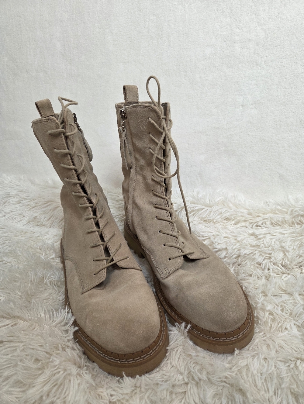 Sam Edelman Lex Side Zip Suede Combat Boots in‎ Sesame tan 7.5